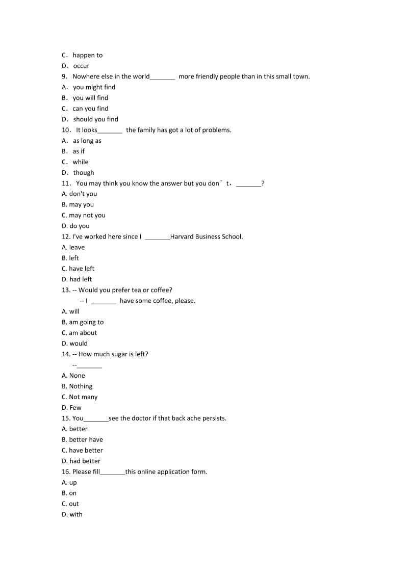 2014全国成人高考专升本英语模拟试题一及答案.docx_第2页