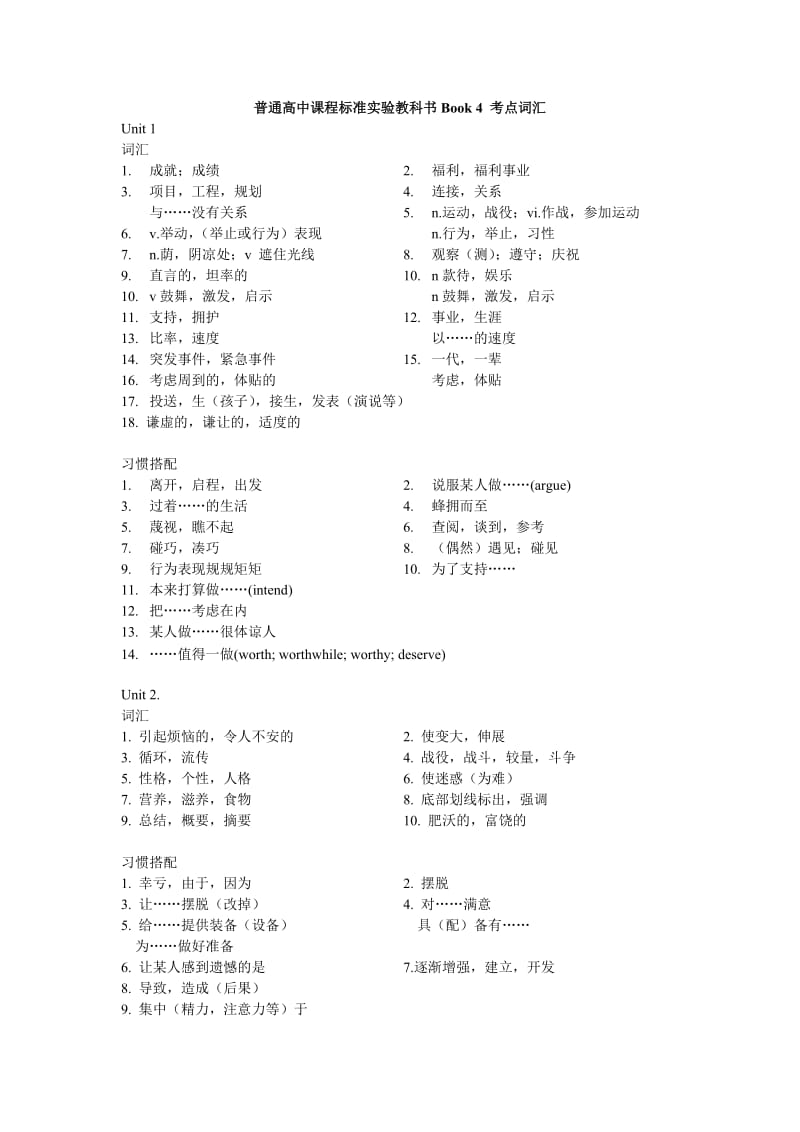 普通高中课程标准实验教科书Book4考点词汇.doc_第1页