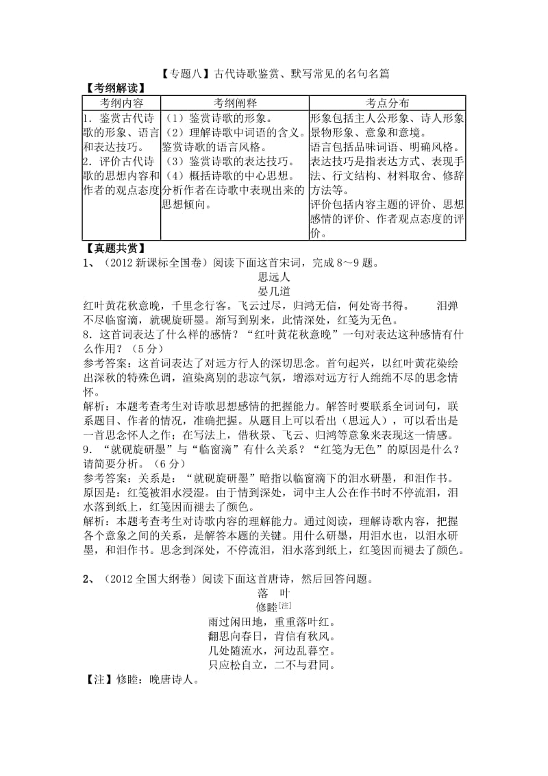 2013高考备战 诗歌鉴赏专题.doc_第1页