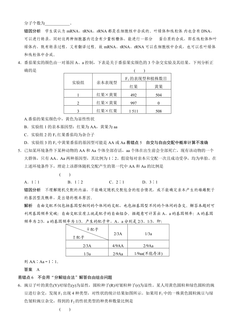 2014安徽高考生物《遗传与进化》考前易错题专练.doc_第2页