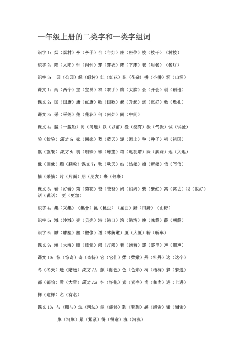 苏教版一年级上册的二类字和一类字组词.doc_第1页