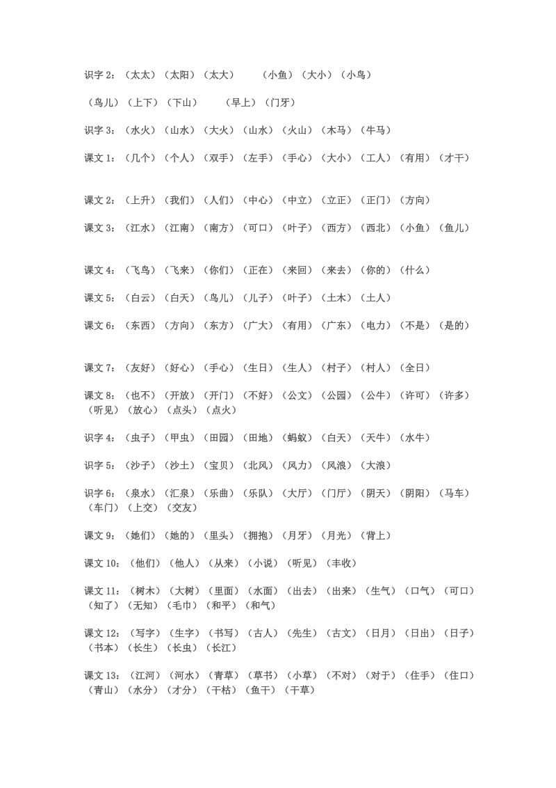 苏教版一年级上册的二类字和一类字组词.doc_第2页