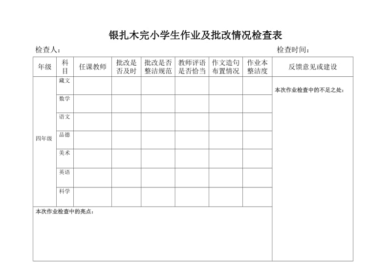 银扎木完小学生作业及批改情况检查表.doc_第3页