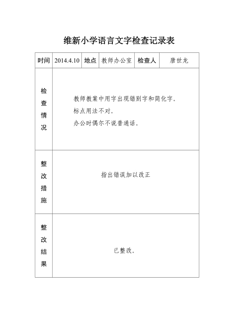 维新小学语言文字工作检查记录.doc_第2页