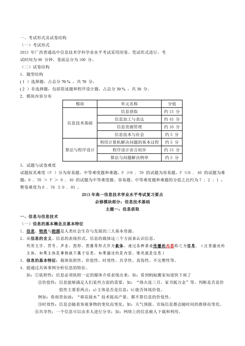 2013高一信息技术学业水平考试复习知识点.doc_第1页