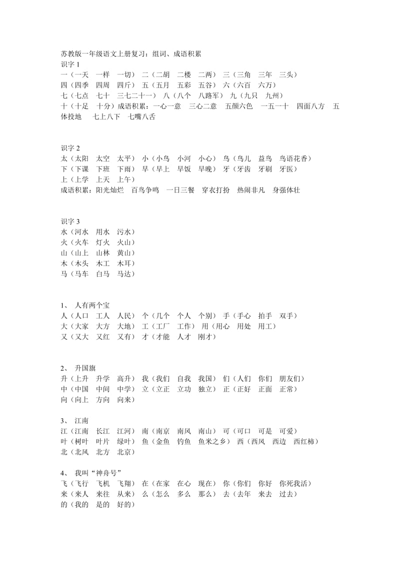 苏教版一年级语文上册组词、成语积累.doc_第1页