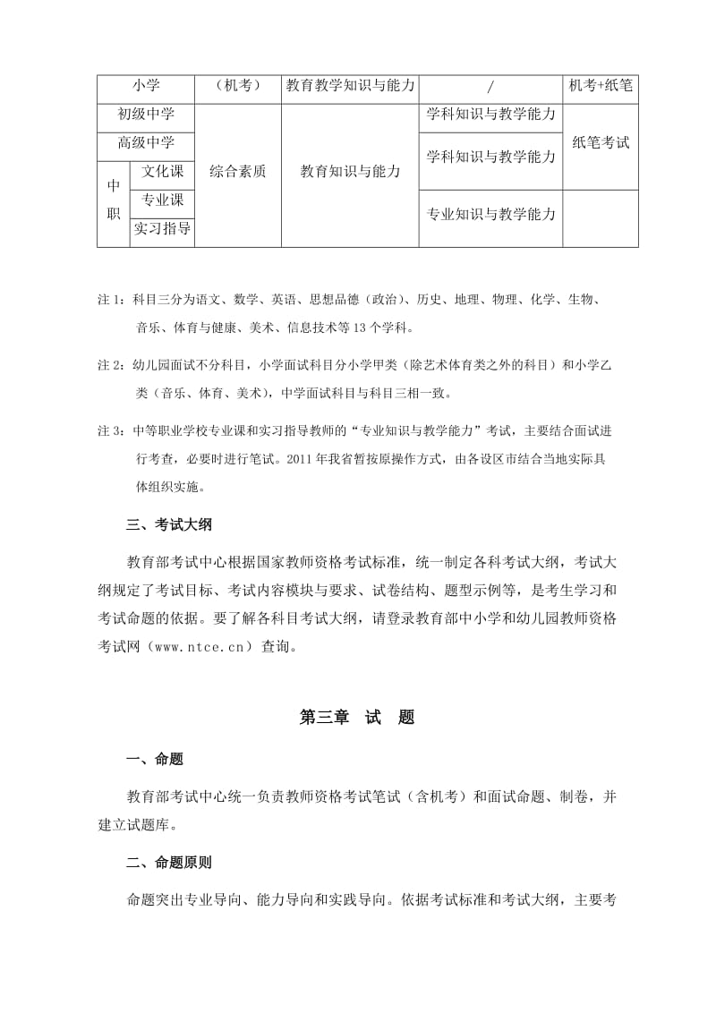 浙江省2011年中小学和幼儿园教师资格考试简章.doc_第3页