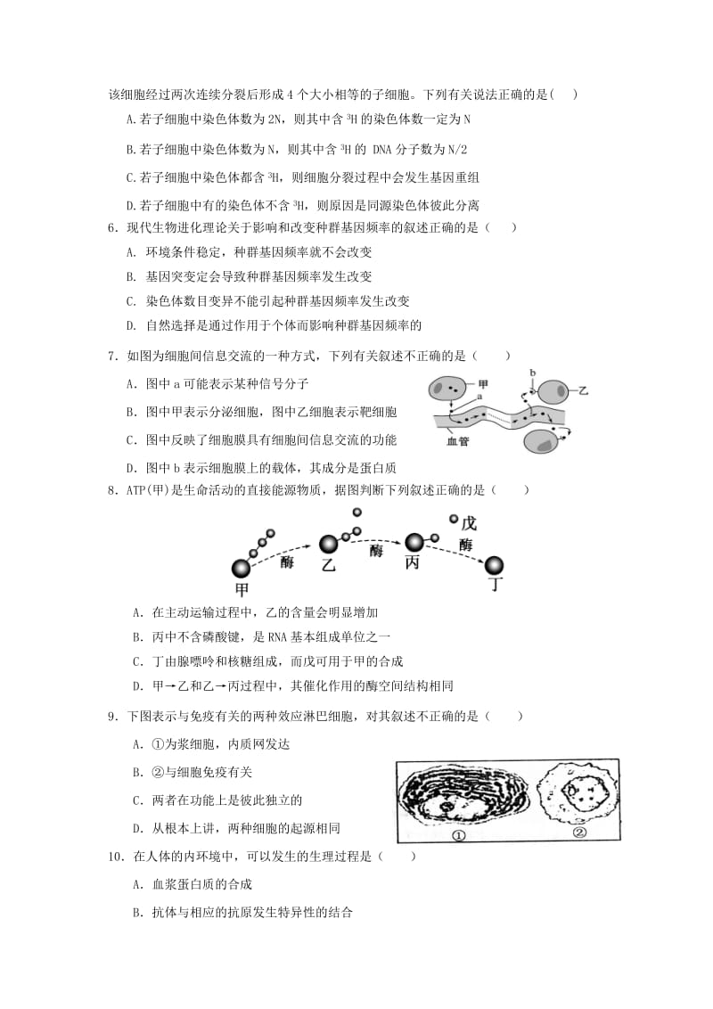 2016届高三生物试卷(含答案).doc_第2页