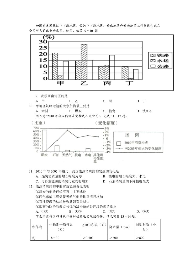 安徽省蚌埠市2013届高三上学期第一次教学质量检测地理试题(word版).doc_第3页