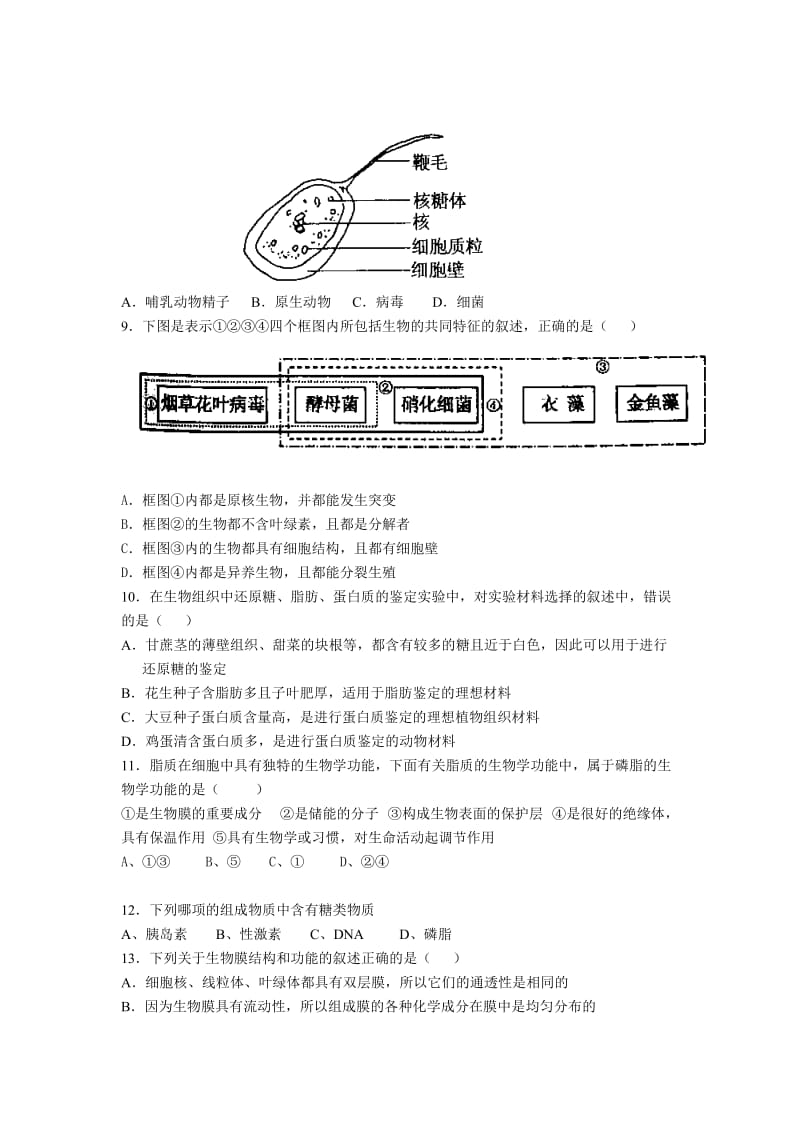 山东省苍山一中09-10学年高一生物第一次月考试题新人教版必修.doc_第2页