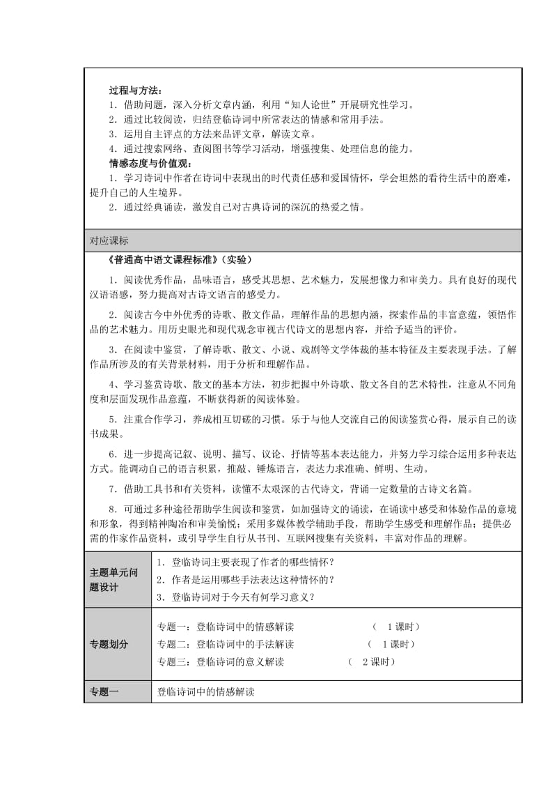 山东省威海四中2012-2013学年高三语文登临诗鉴赏主题单元设计.doc_第2页