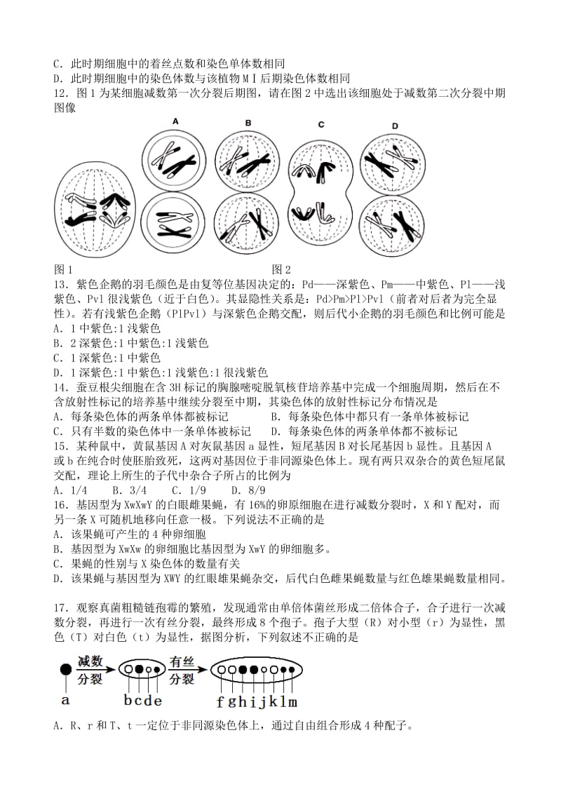 山东省聊城市重点高中2013届高三上学期第二次调研考试生物试题.doc_第3页