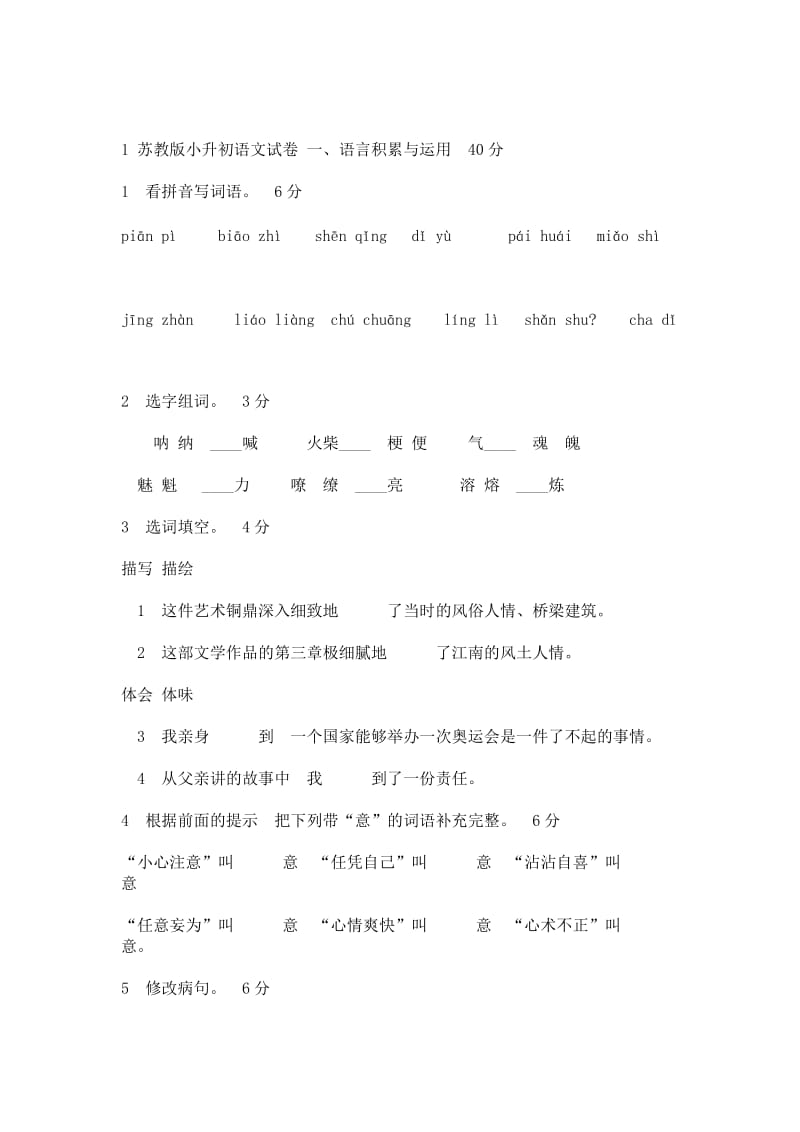 苏教版小升初语文试卷.doc_第1页