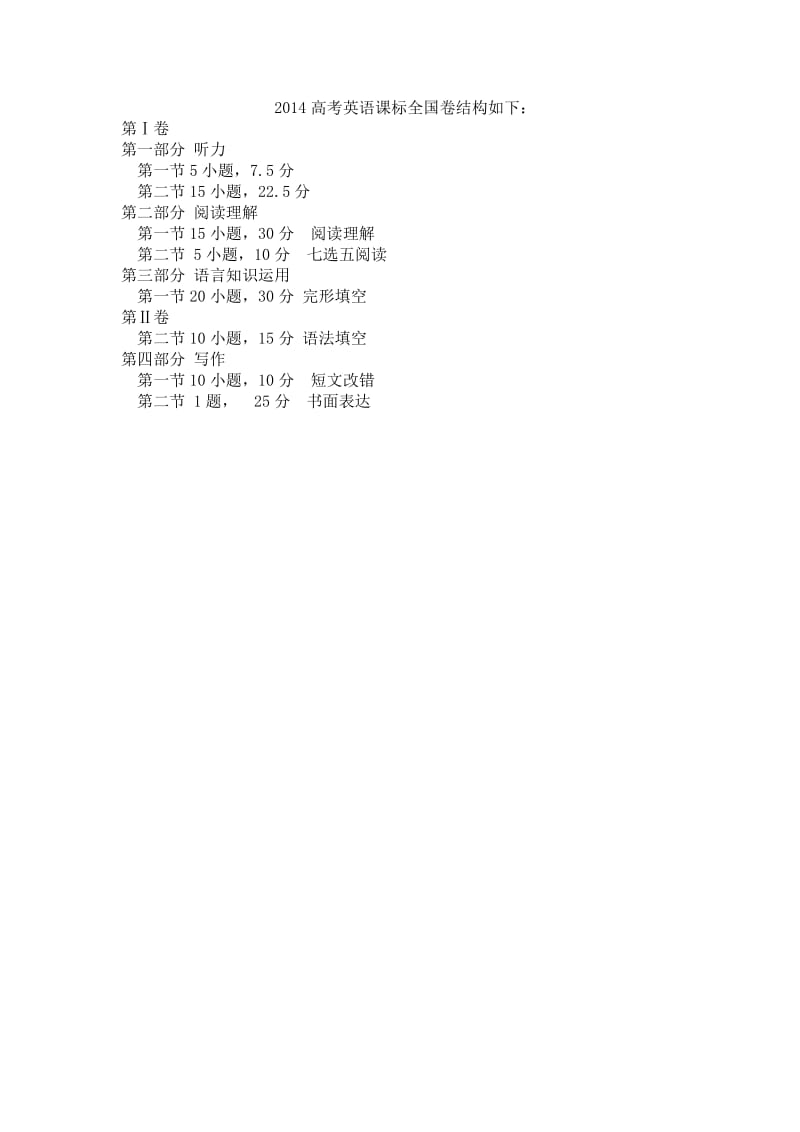 2014高考英语课标全国卷结构如下.doc_第1页