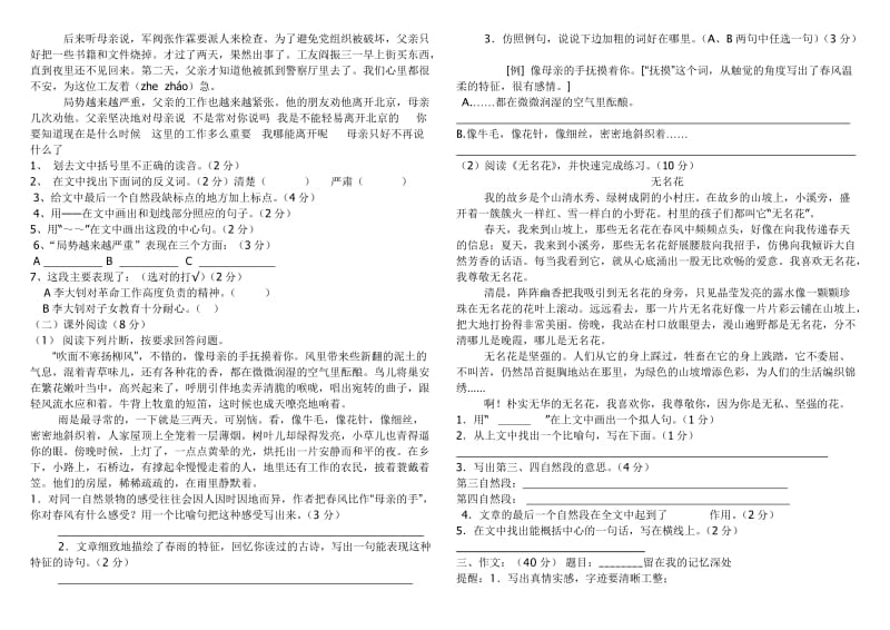 文湾六年级语文综合测试试题(岳宪).doc_第2页