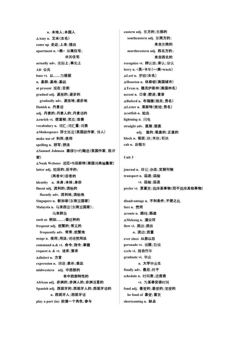 2014届高考英语专题复习人教版新课标词汇必修一至选修八.doc_第2页