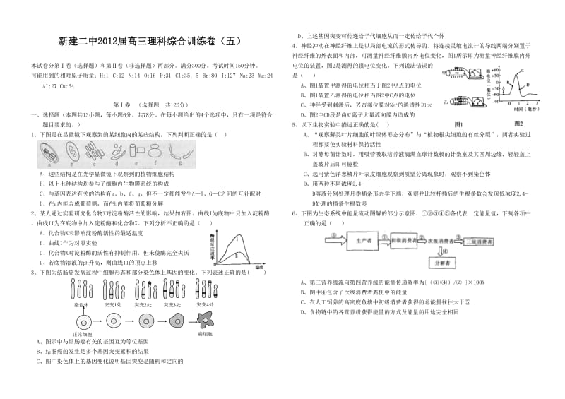 新建二中2012届高三理科综合训练卷.doc_第1页