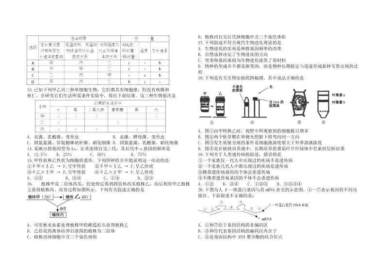 大庆实验中学高三月考生物试题.doc_第2页