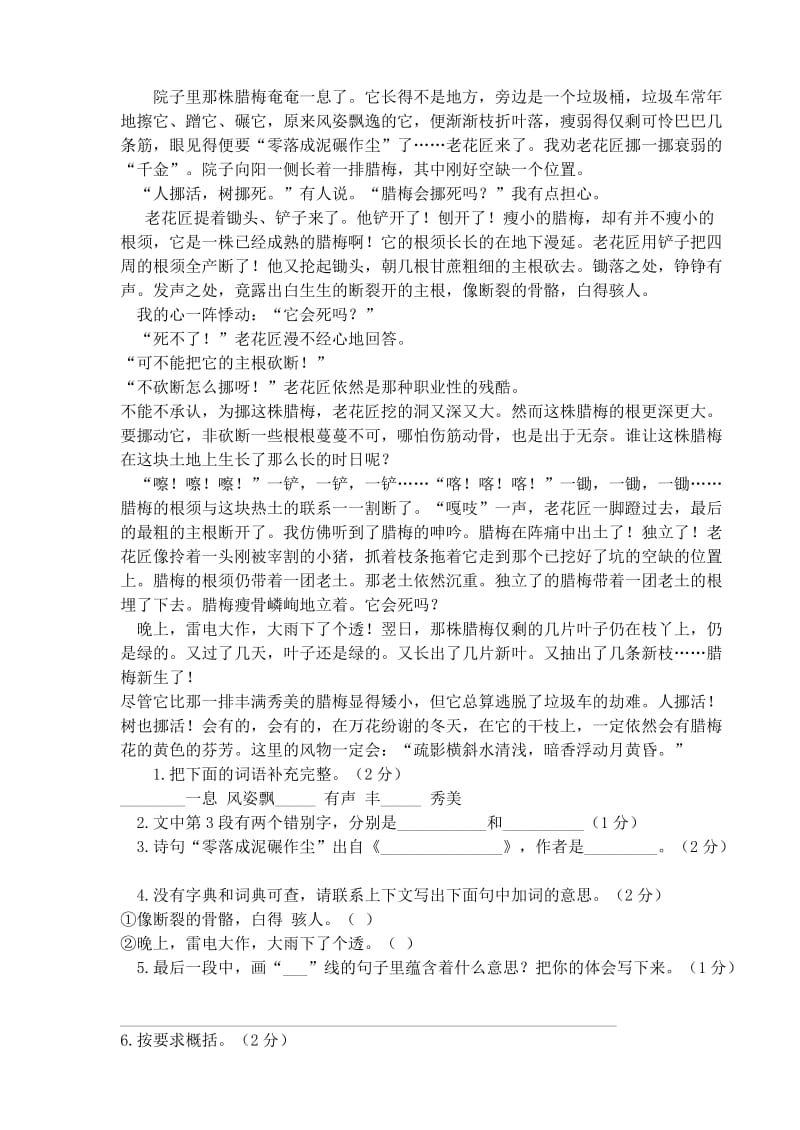 翔宇学校小升初语文试卷(一).doc_第2页