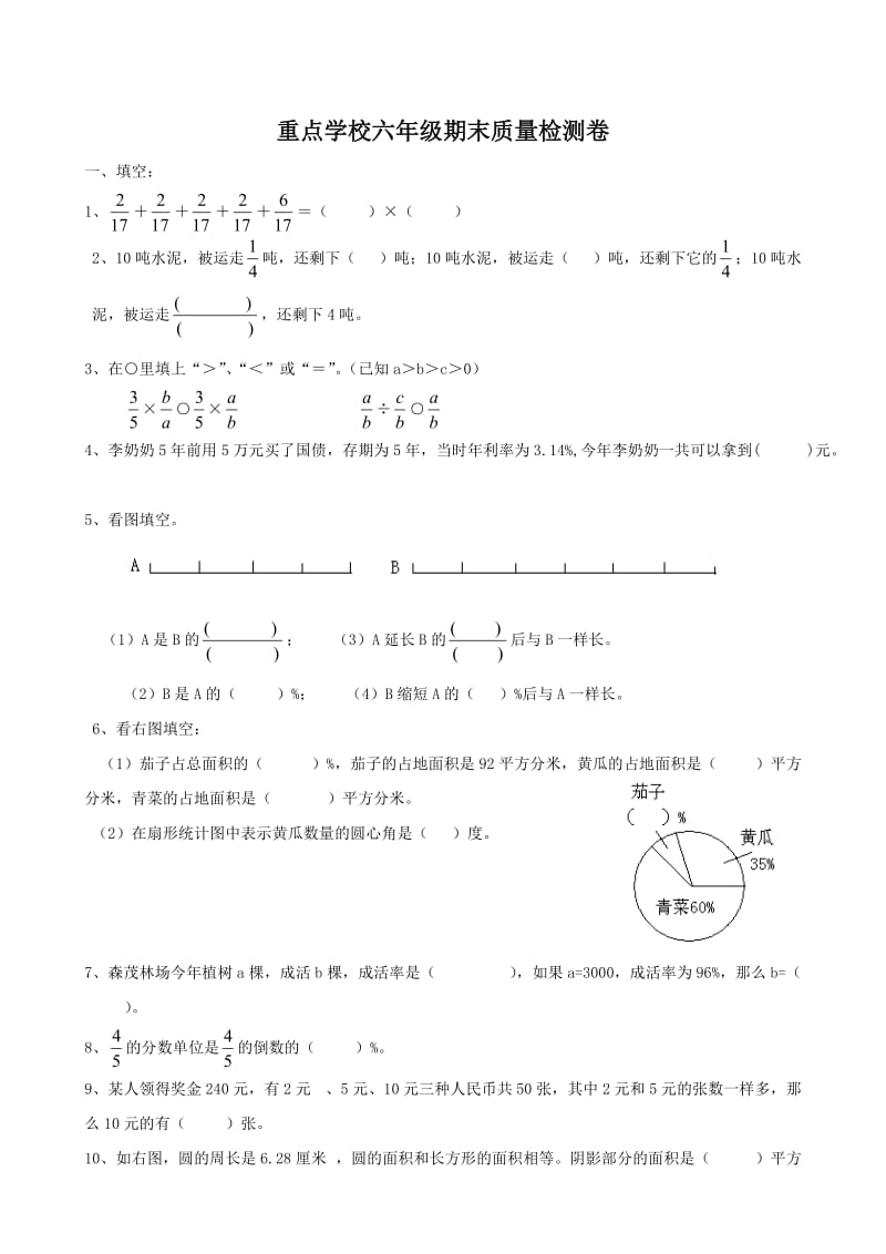 重点学校六年级质量检测卷十三.doc_第1页