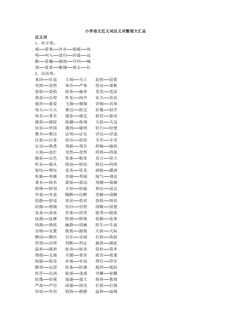 小学语文近义词反义词整理大汇总.doc_第1页