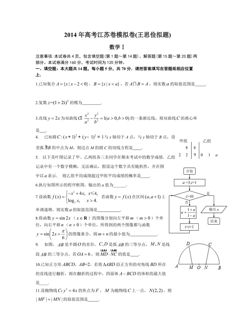 2014年高考江苏卷模拟卷.doc_第1页