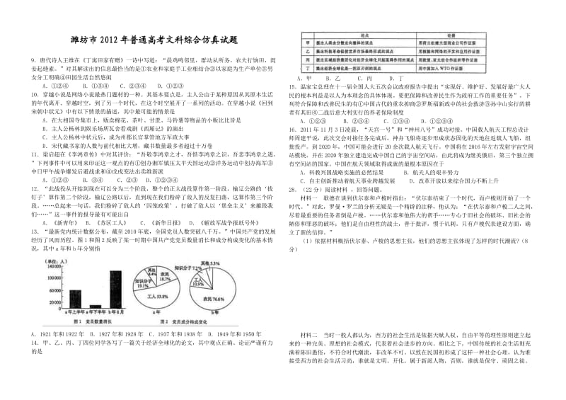 潍坊市2012年普通高考文科综合仿真试题.doc_第1页