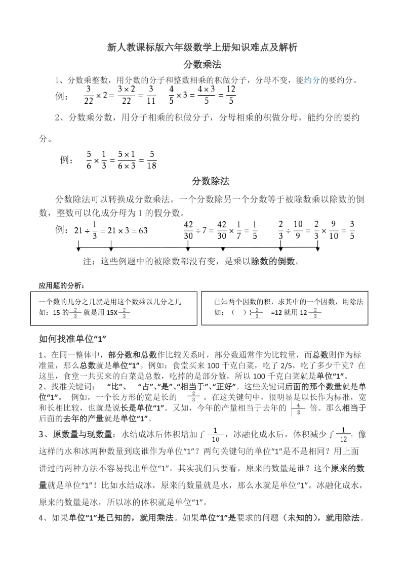 新人教课标版六年级数学上册知识难点及解析.docx_第1页