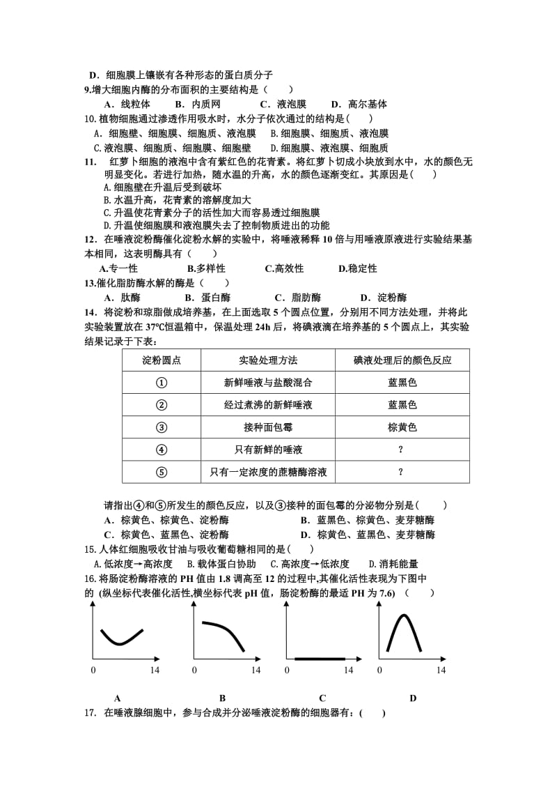 大冶一中2011秋高一十二月月考生物试卷.doc_第2页