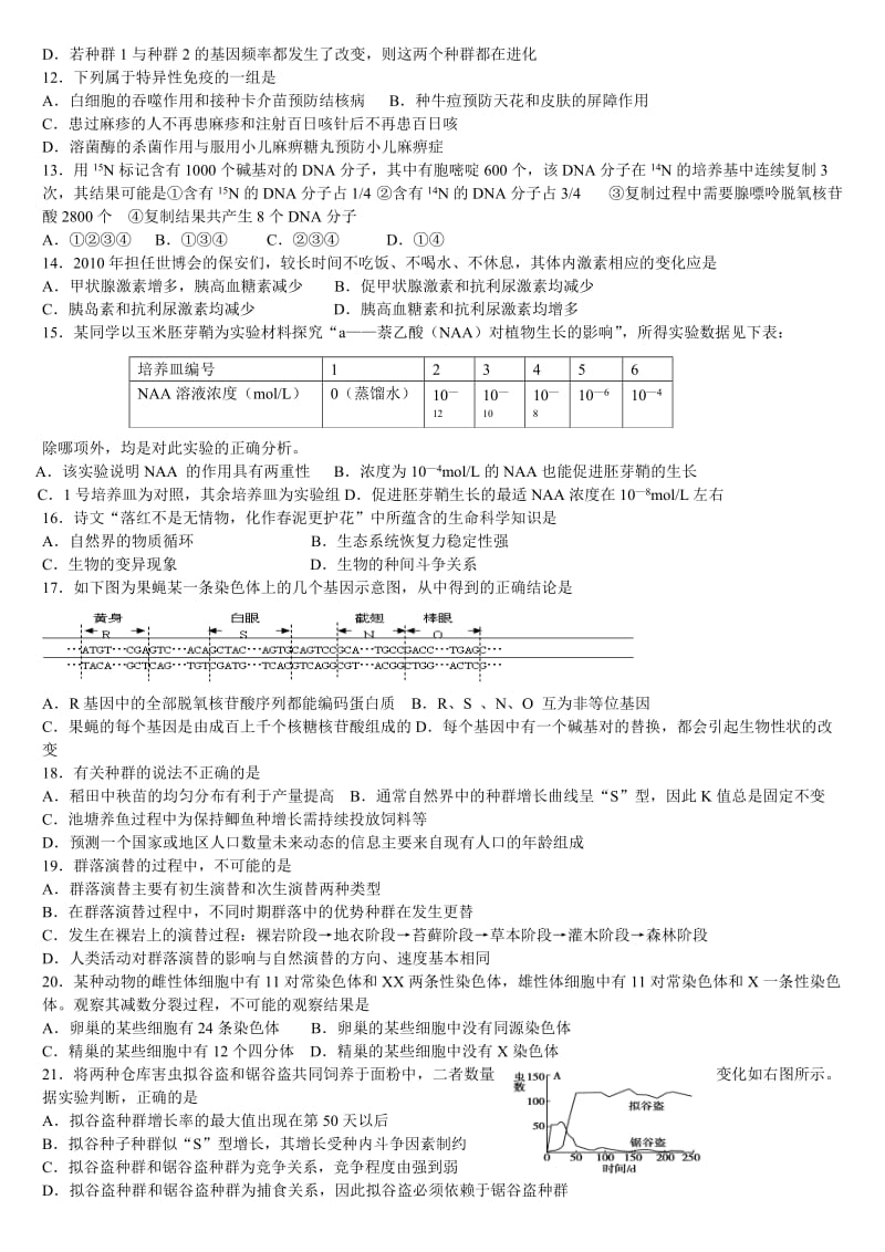 2012届南昌市高三年级生物调研测试卷.doc_第2页