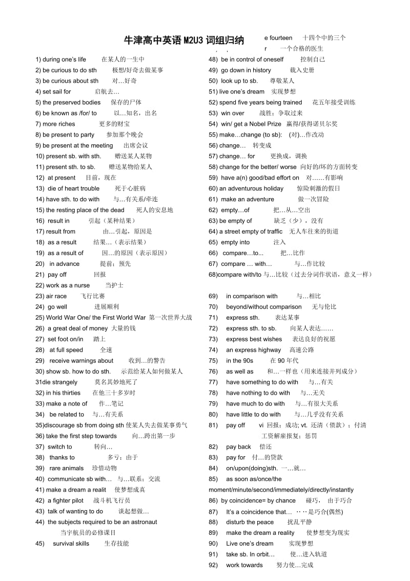 牛津高中英语模块二Unit3词组修正版(江苏).doc_第1页