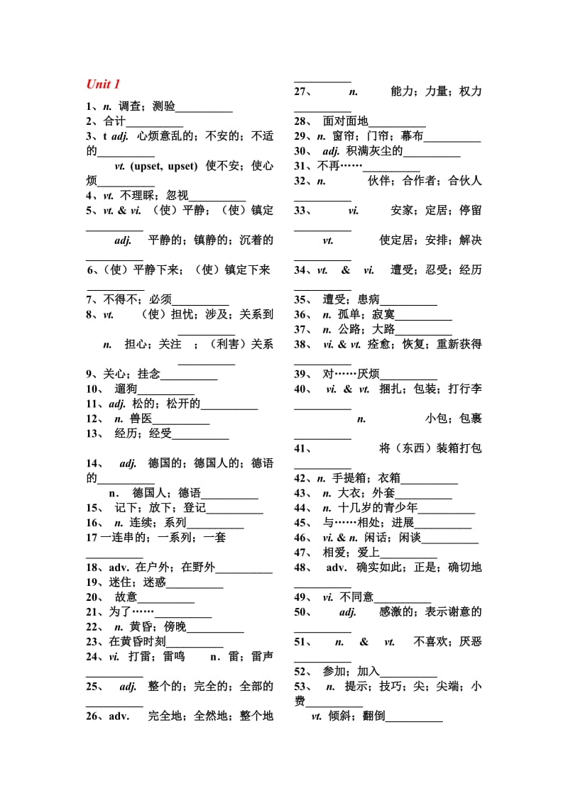 新课标人教版高中英语必修1单词(默写用).doc_第1页