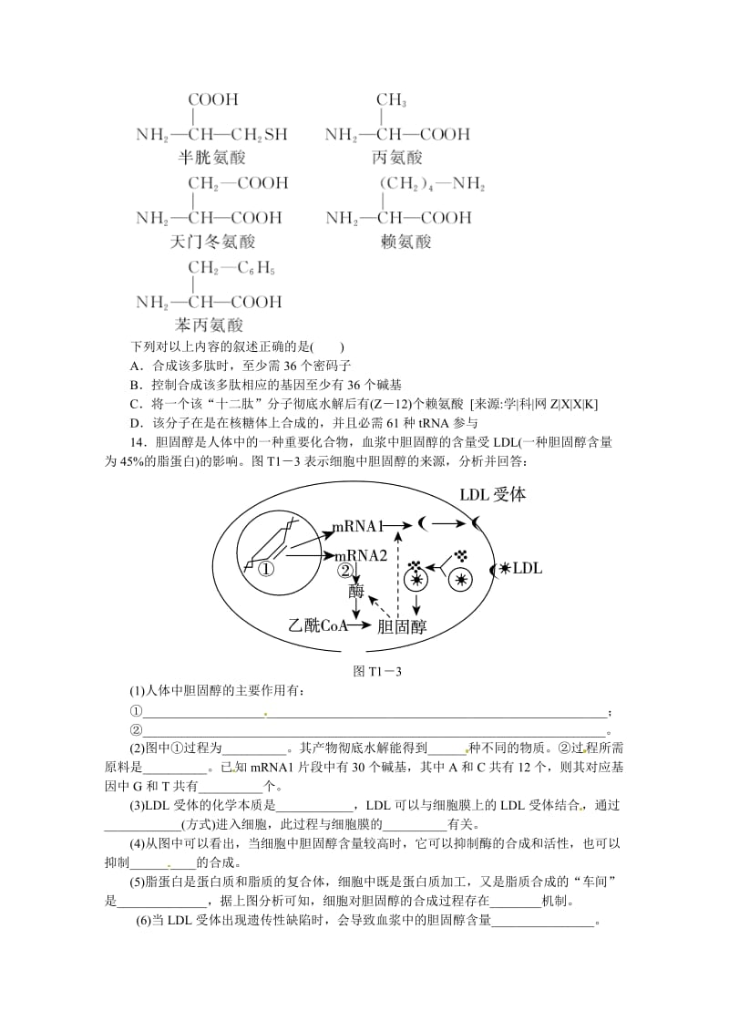 2013高考生物二轮复习配套作业(解析版[专题一细胞化学成分的统一性].doc_第3页