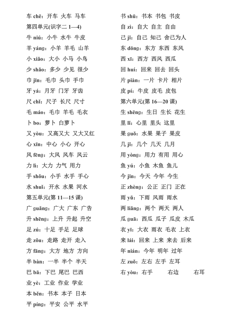 小学语文第一册生字组词复习题.doc_第2页