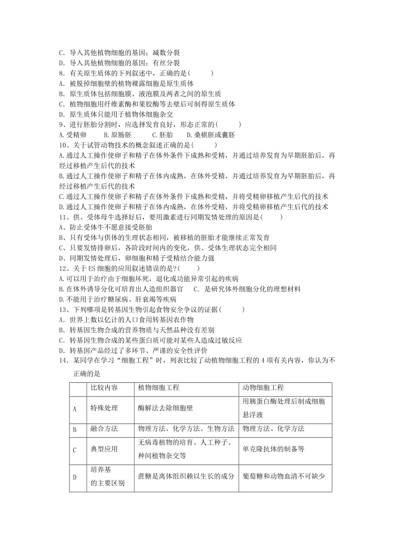 江苏省洪翔中学高二生物期中试卷.doc_第2页