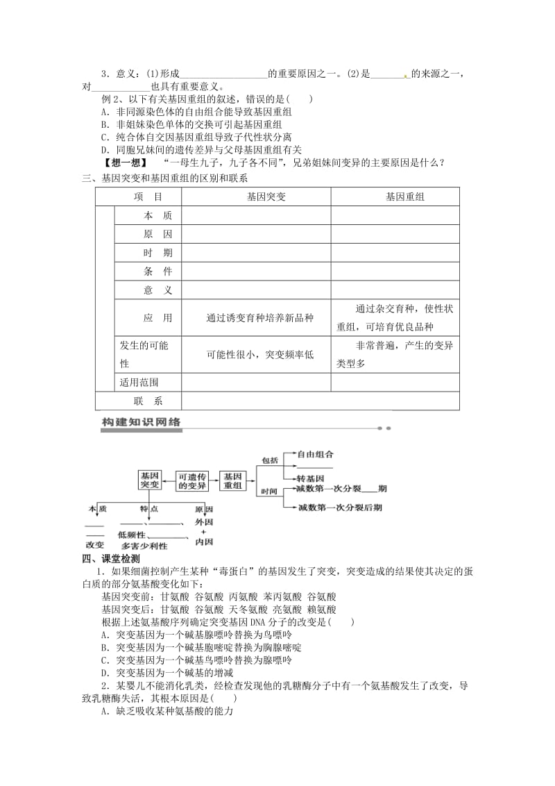 江苏省灌南高级中学高三生物基因突变和基因重组导学案.doc_第2页