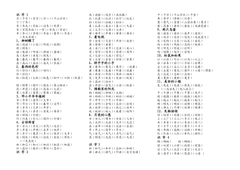 人教版一年级下学期-生字组词.doc_第1页