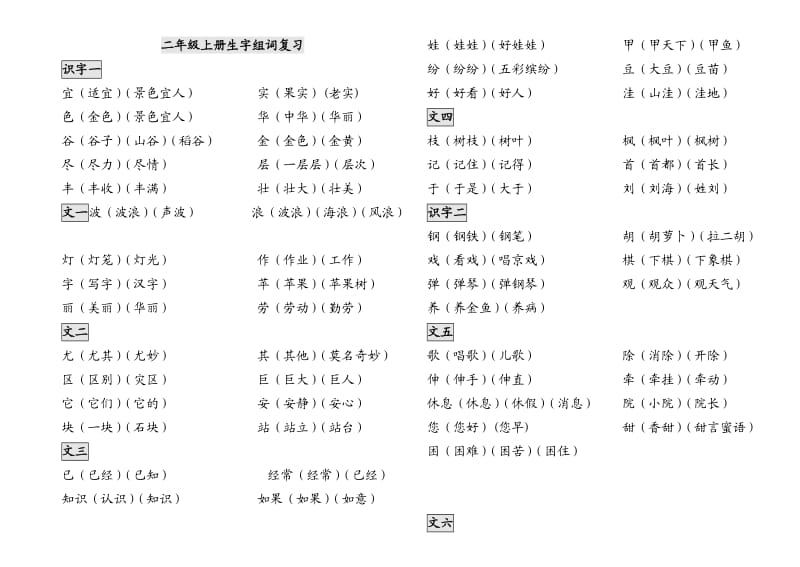 二年级上册生字组词复习.doc_第1页