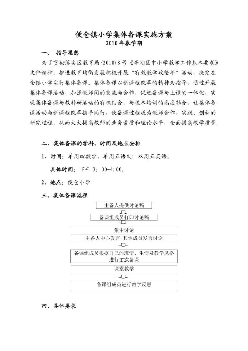 便仓镇小学集体备课实施方案.doc_第1页