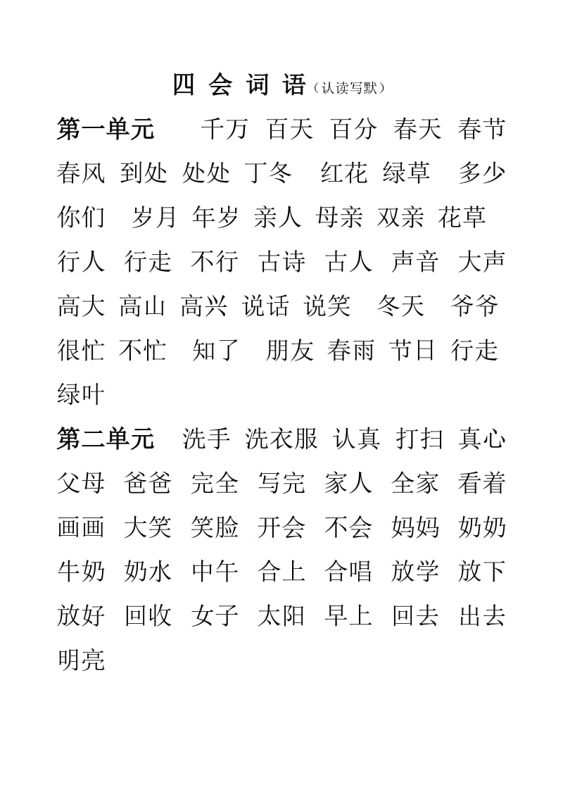 人教版一年级语文下册期中前四会词语总结.doc_第1页