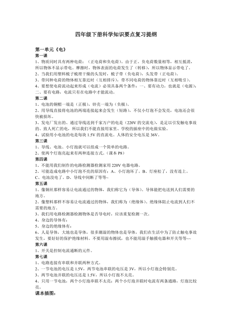 四年级下册科学知识要点复习提纲.doc_第1页