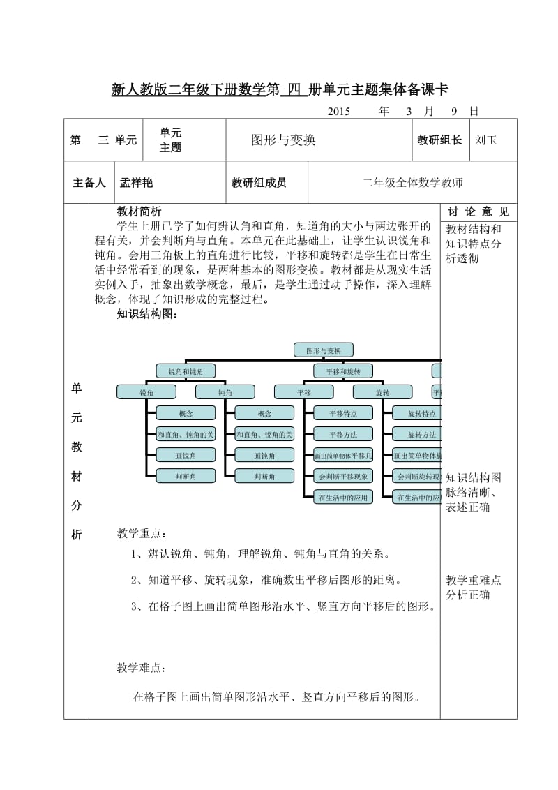 二年级数学第三单元主题集体备课卡.doc_第1页