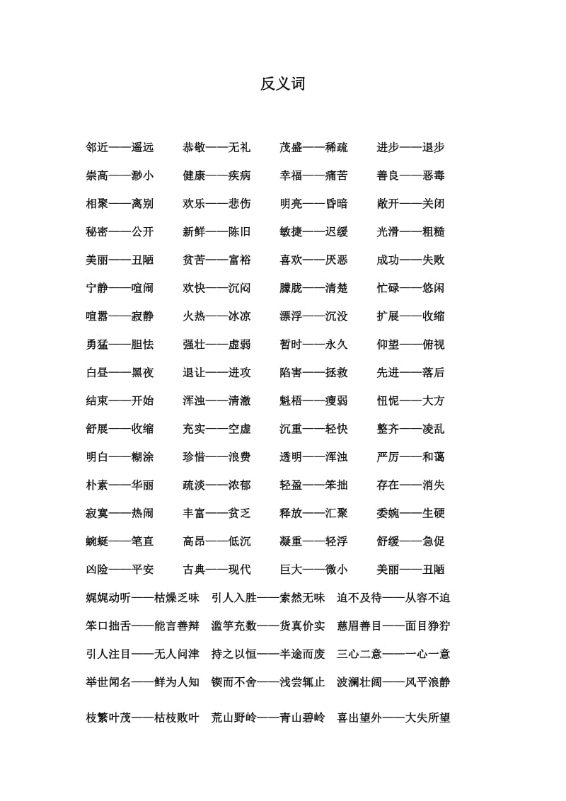 北师大版语文三年级上册反义词.doc_第1页