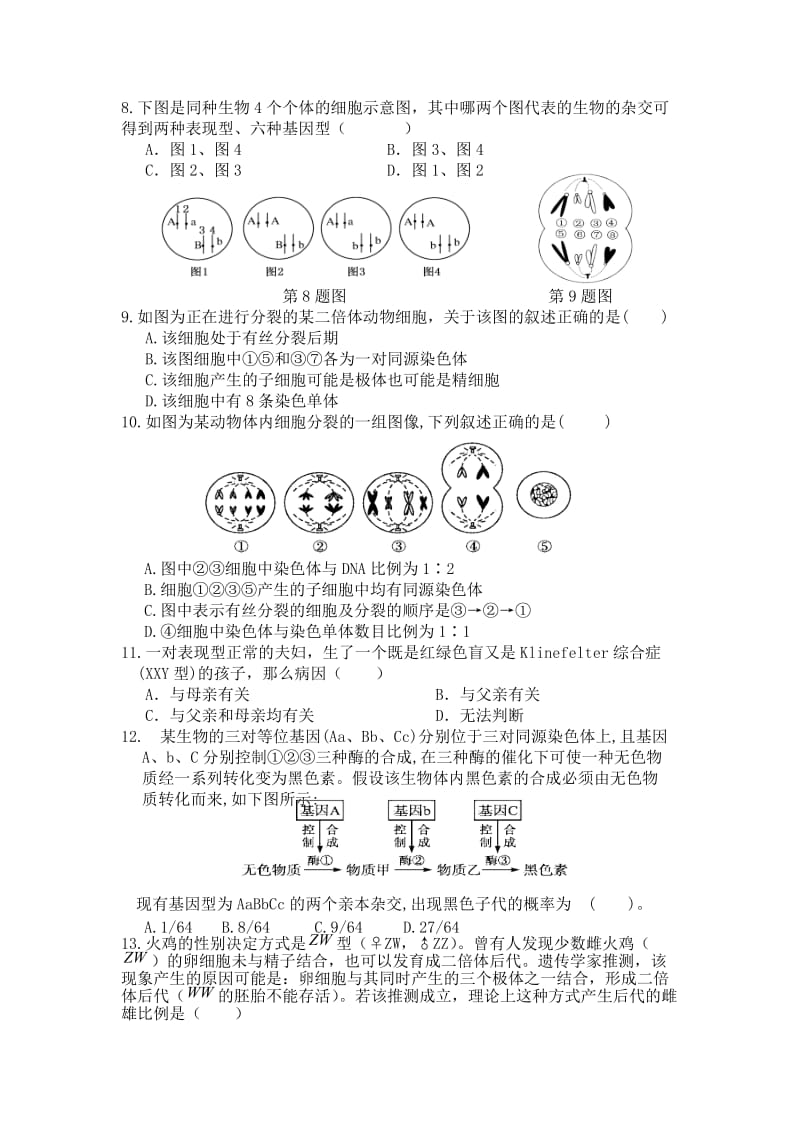 高二生物 月考试卷.doc_第2页