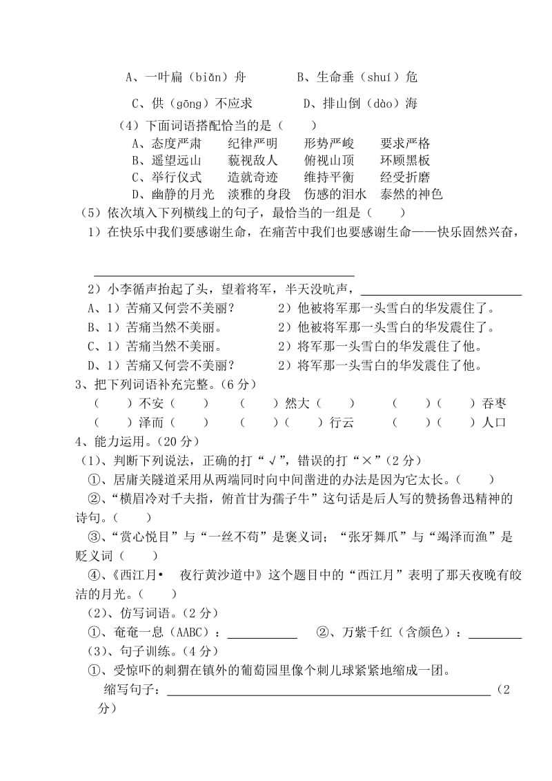 六年级语文第二次质检试卷.doc_第2页