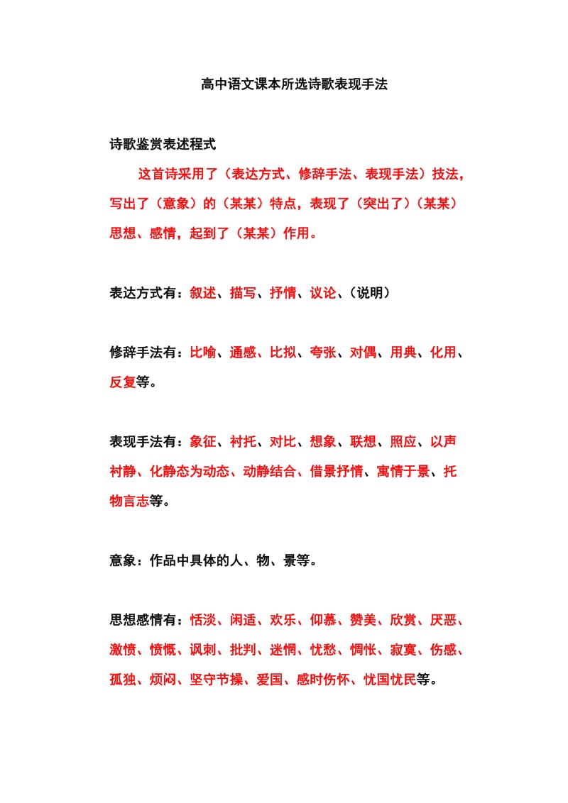 高中语文课本所选诗歌表现手法总汇.doc_第1页