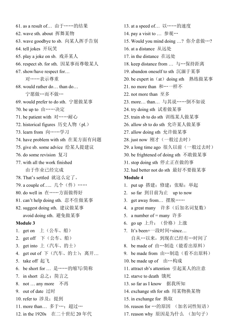 外研版高一英语必修一重点核心词组Module-1-7.doc_第2页