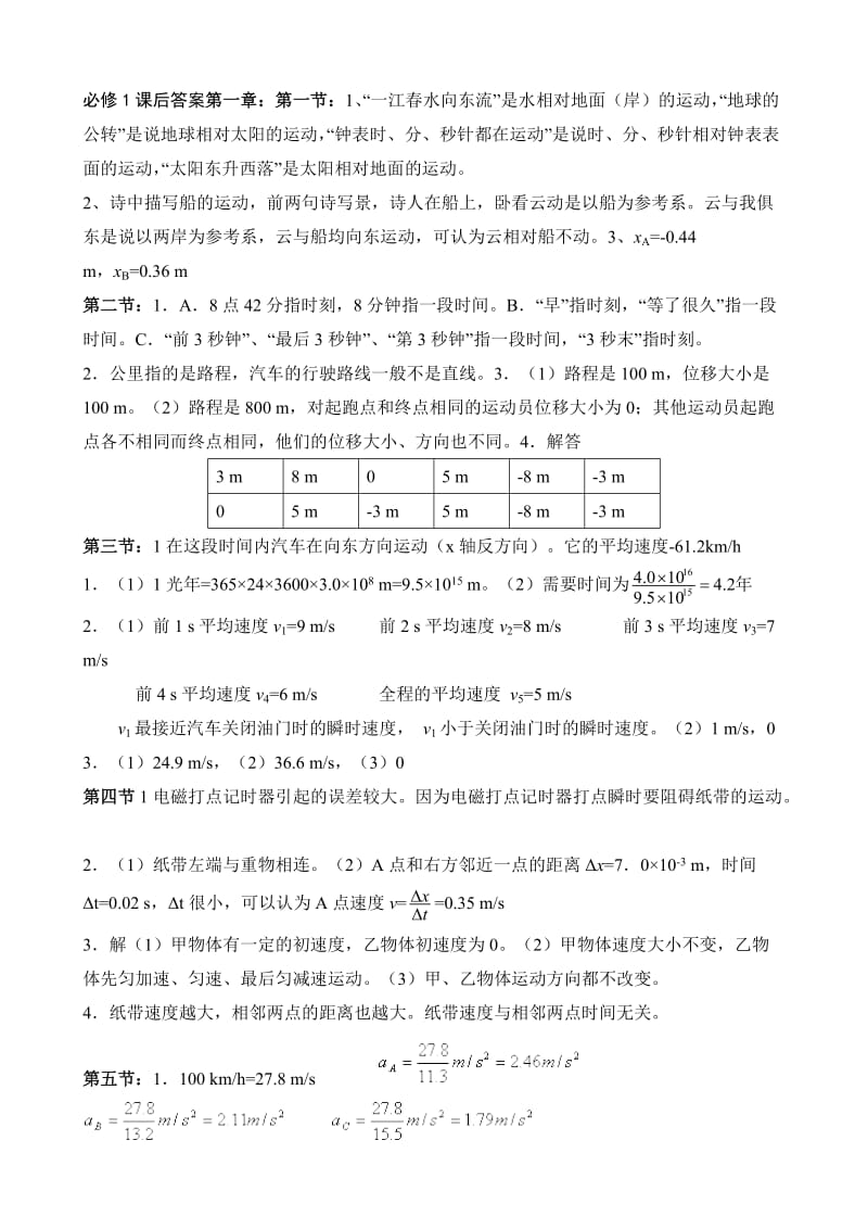 高中物理必修1课后习题答案(打印版).doc_第1页