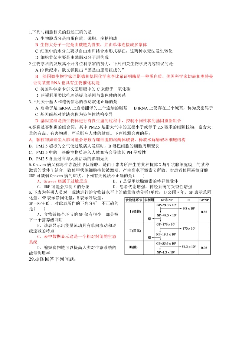 阜新市高级中学2014高考理科综合生物押题卷.doc_第1页