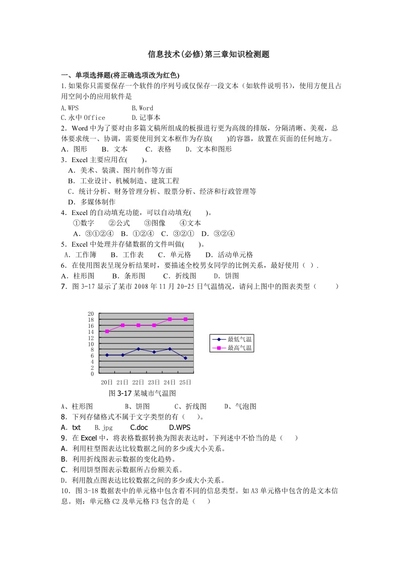 高一信息技术前三章知识检测题.doc_第1页